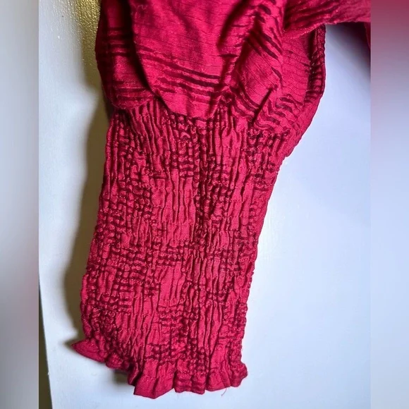 NWT Anthropologie Raspberry Red Square Neck Shirt W/Poet Sleeves Size M - Picture 3 of 10